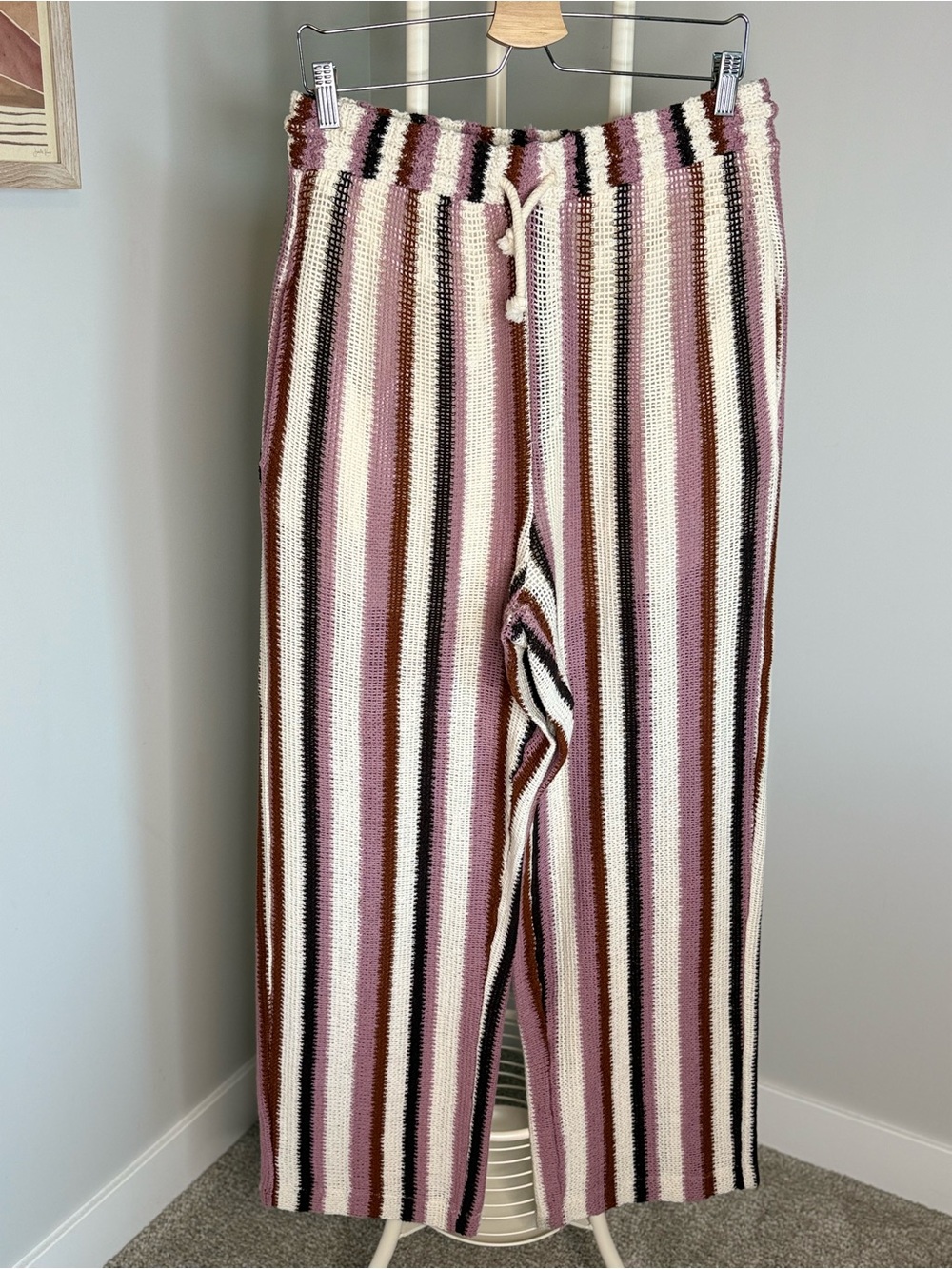 Zara Striped Button-Front Knit shirt and pants set - Cream, Pink & Brown - Picture 2 of 11